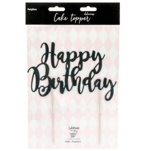 Cake Topper Happy Birthday Zwart