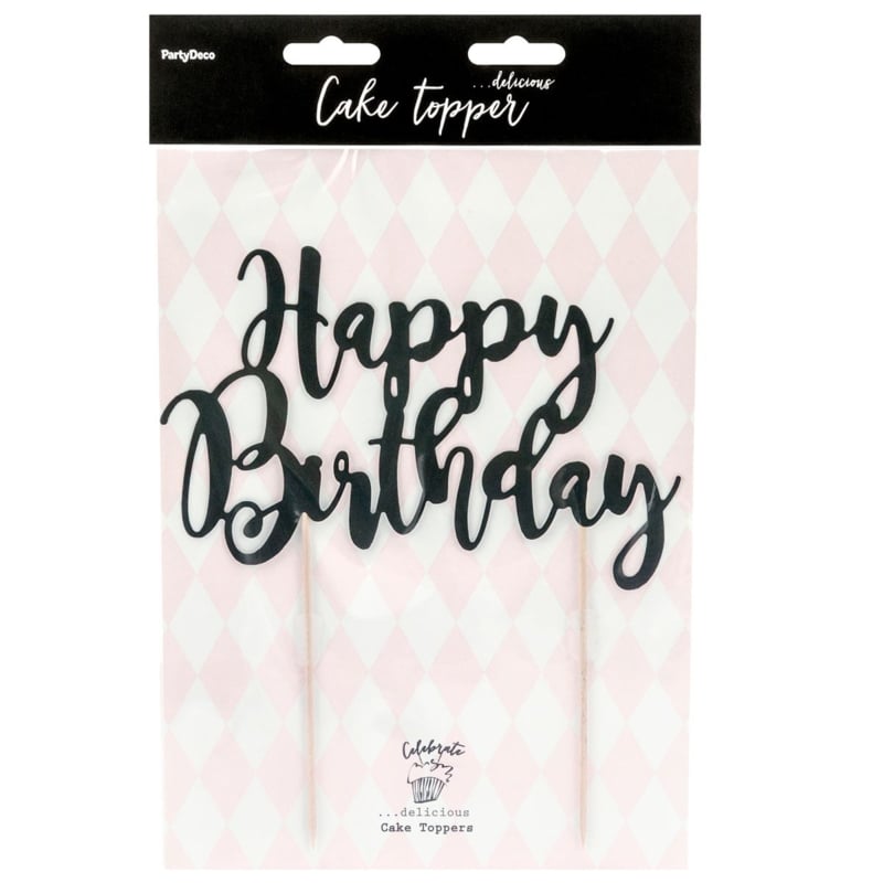 Cake Topper Happy Birthday Zwart